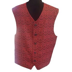 CITY STREETS Vest Deep Red-On-Red Print Button Fro